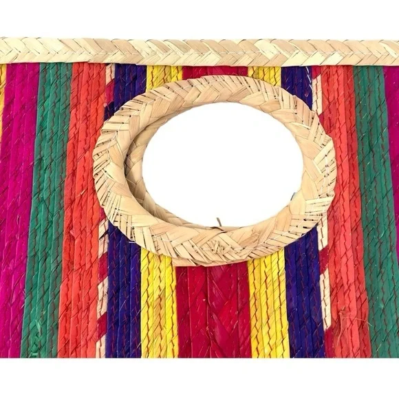 Rainbow Striped Structured Straw Top Handle Bag - Picture 5 of 8